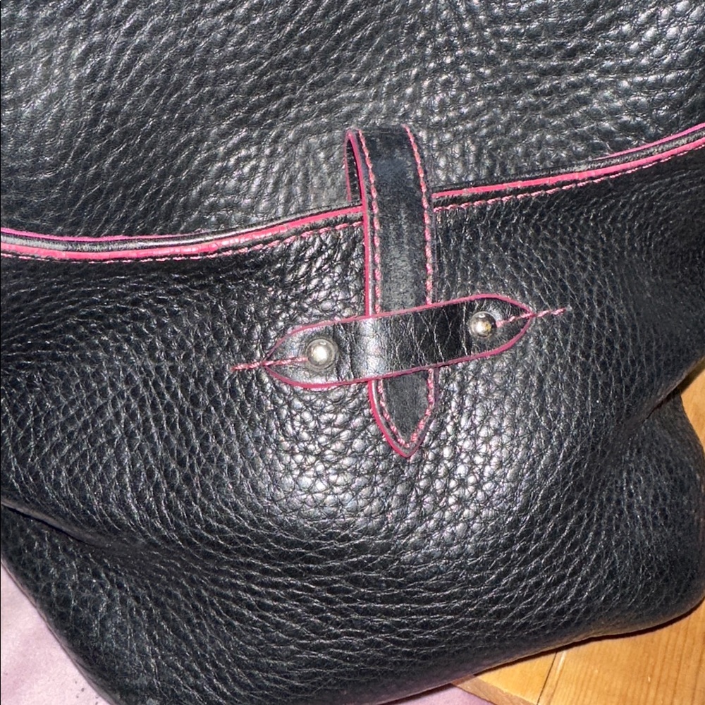 Cole Haan hand bag in black with magenta stitch and inside - Picture 5 of 9